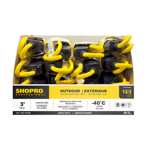 3' Outdoor Extension Cord, Yellow