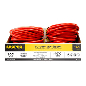 100' Lit End Outdoor Extension Cord, Red