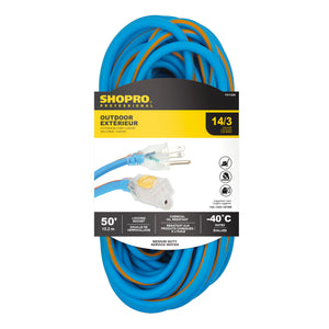 50' Lit End Outdoor Extension Cord, Blue/Red