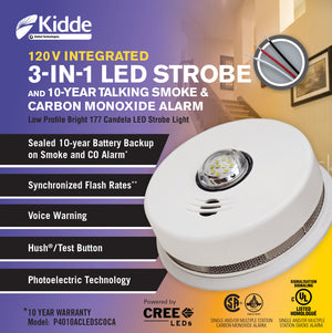 Kidde Combo Smoke & Carbon Monoxide Detector with LED Strobe- 10-Year Battery