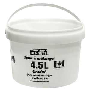Bennett Tools Canada 4.5L Graduated Plastic Mixing Pail, a white plastic pail with a wire handle, measurement markings, and a 4.5L capacity label.