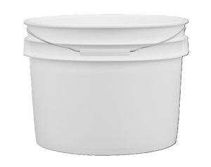 White 12L Plastic Pail with a metal wire handle, suitable for use as a mixing bucket.