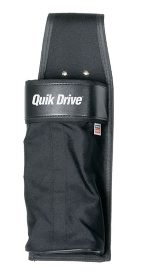 Black tool belt with 'Quik Drive' branding on a white background