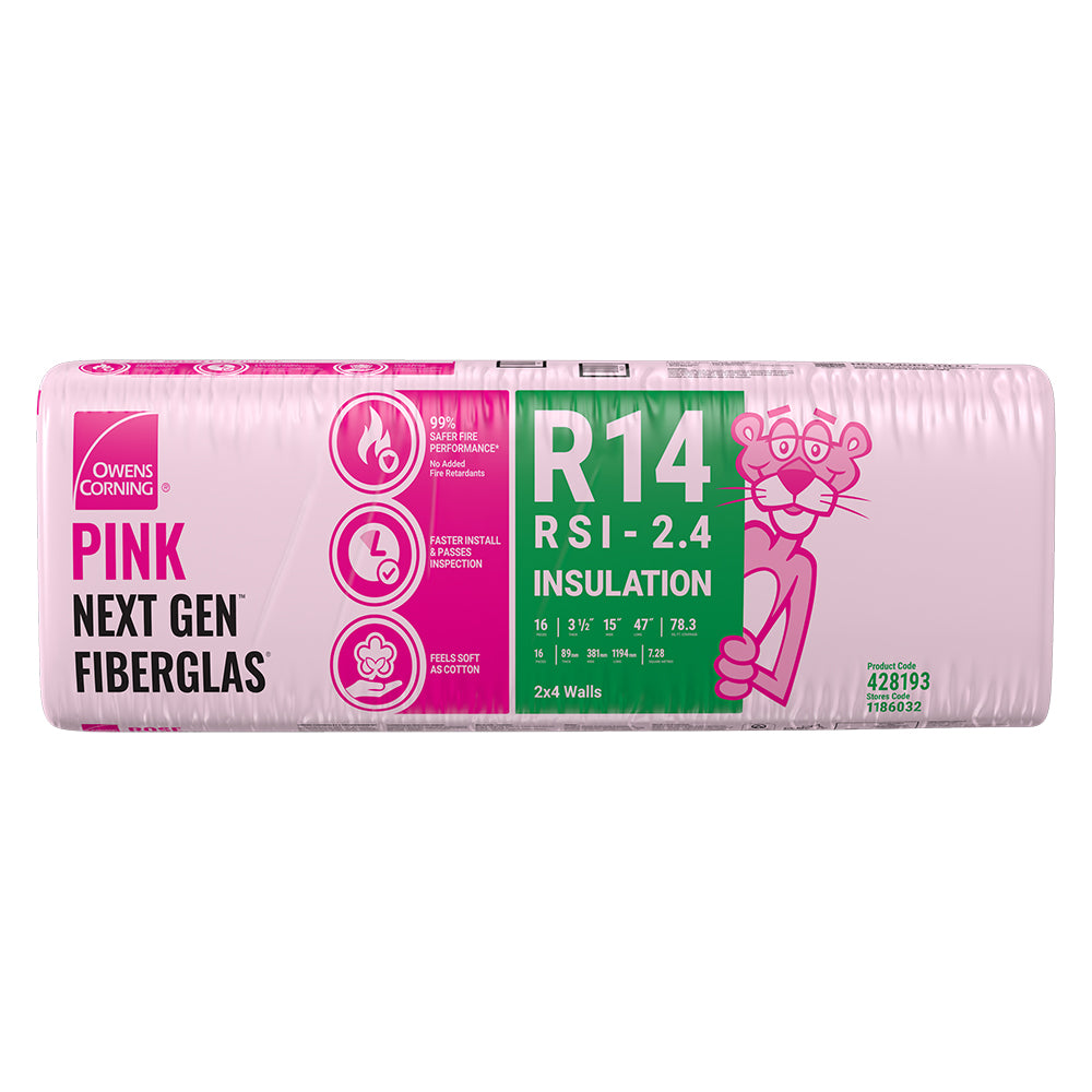 R-14 PINK NEXT GEN FIBERGLAS Insulation 15-inch x 47-inch x 3.5-inch (78.3 sq.ft.)