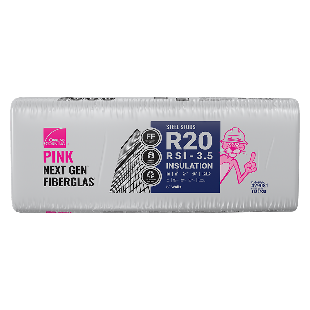 R-20 PINK NEXT GEN FIBERGLAS Insulation 24-inch x 48-inch x 6-inch (128.0 sq.ft.)