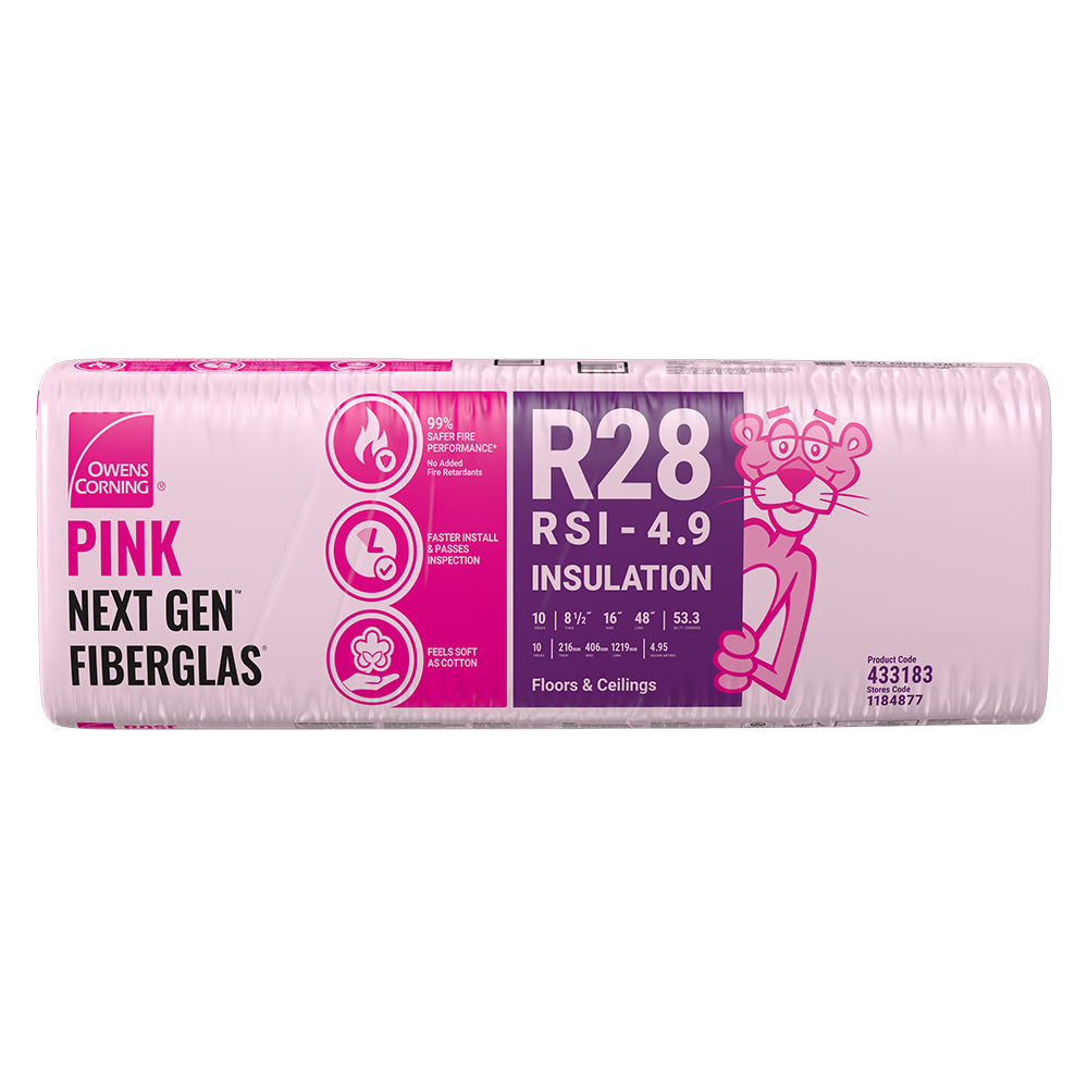 R-28 PINK NEXT GEN FIBERGLAS Insulation 16-inch x 48-inch x 8.5-inch (53.3 sq. ft.)