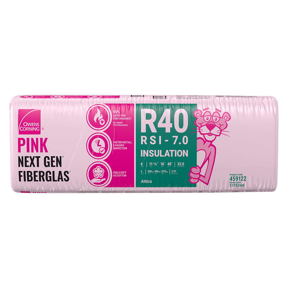 R-40 PINK NEXT GEN FIBERGLAS Insulation 16-inch x 48-inch x 11-inch (32 sq.ft.)