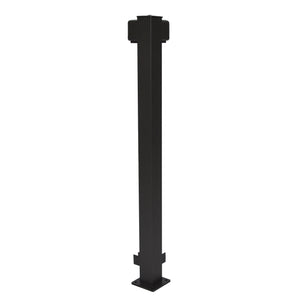 The Regal Rail Corner Post, Textured Black (for 36" height), by Regal Rail, is a tall rectangular post with a flat base and wider top, designed for mounting in aluminum railing systems and offering enhanced corrosion resistance.