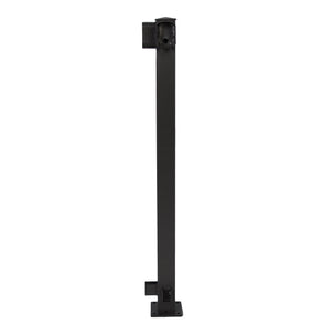 The Regal Rail Corner Post, Textured Black (FOR 36" HEIGHT), by Regal Rail, includes mounting plates at both ends and two side brackets. It offers excellent corrosion resistance for aluminum railing systems in structural or fencing use.