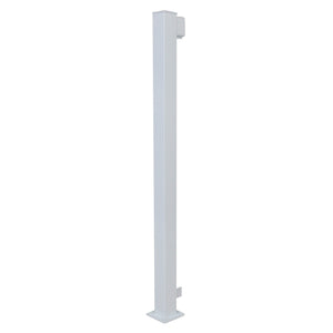 The Regal Rail End Post, White (FOR 36" HEIGHT) by Regal Rail is a tall, rectangular aluminum post with a flat base and small top bracket, designed for 36" railing systems, shown upright against a plain white background.