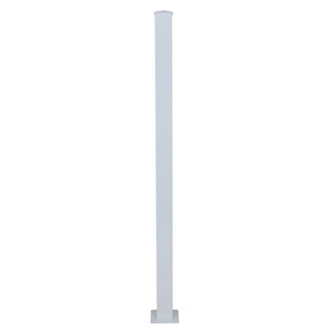 A tall, slender white Regal Rail End Post stands upright on a square base against a plain background—ideal for 36" height aluminum railing systems.