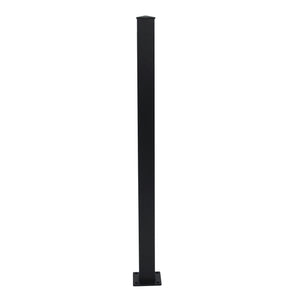 The Regal Rail End Post, Textured Black (FOR 36" HEIGHT), by Regal Rail, is a durable square metal post with a flat cap and rectangular base plate, designed for aluminum railing systems and excellent corrosion resistance.