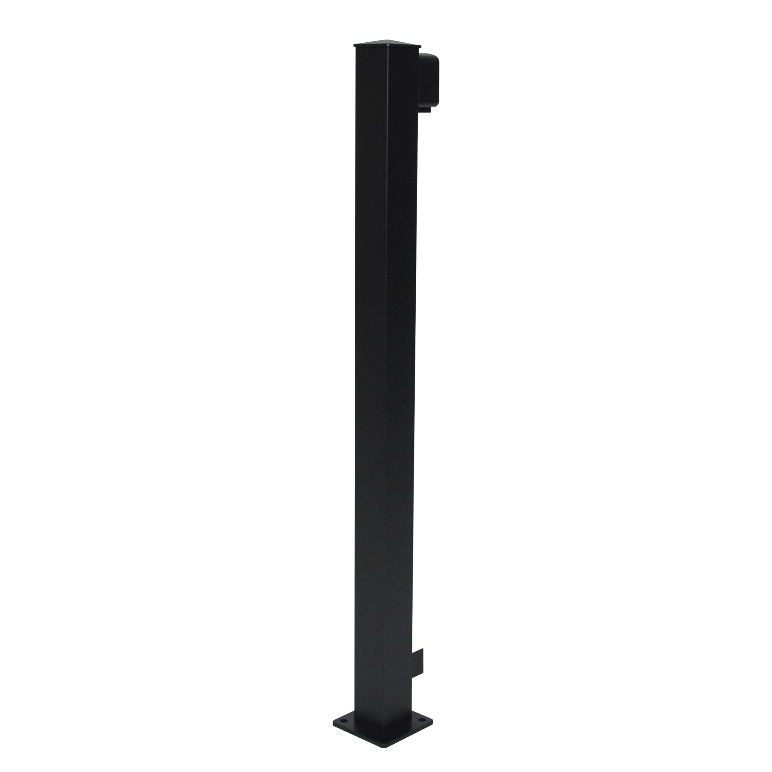 The Regal Rail End Post, Textured Black (FOR 36" HEIGHT), by Regal Rail, features a flat base for mounting on flat surfaces. Part of the Aluminum Railing Systems, it provides corrosion resistance and a sleek modern appearance.