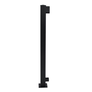A Regal Rail End Post, Textured Black (FOR 36" HEIGHT) by Regal Rail, featuring a flat square base and side mounting brackets for Aluminum Railing Systems and excellent corrosion resistance, is shown against a plain white background.