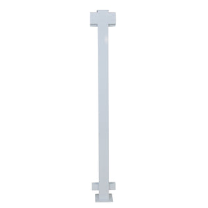 The Regal Rail Line Post, White (FOR 36" HEIGHT) by Regal Rail features flat rectangular bases and stands 36" tall for aluminum railing systems, displayed against a plain white background.