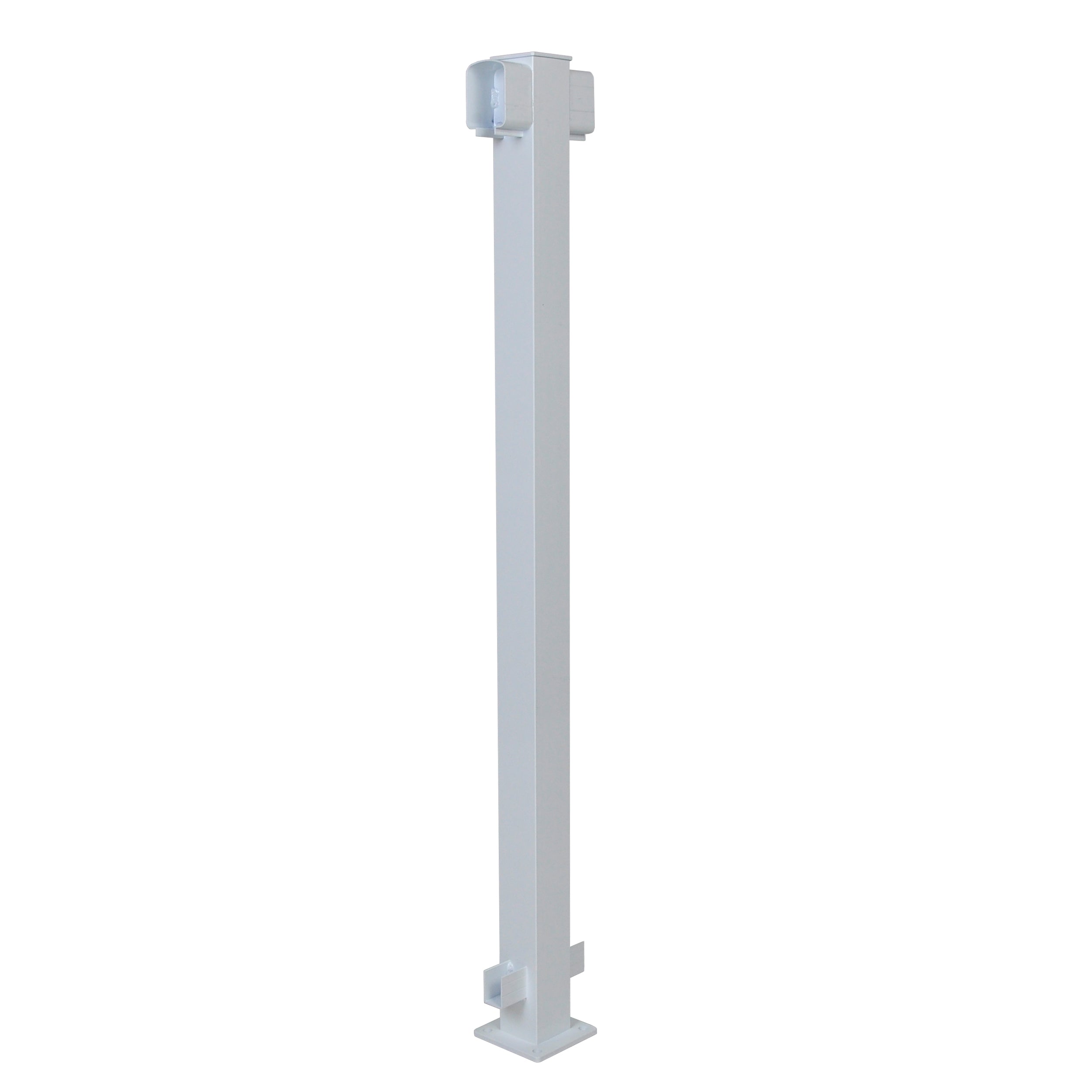 The Regal Rail Line Post, White (FOR 36" HEIGHT) by Regal Rail is a tall post with a rectangular metal design, flat base, and brackets—perfect for mounting or supporting aluminum railing systems at a 36" finished height.