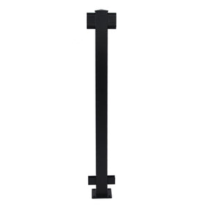 The Regal Rail Line Post, Textured Black (FOR 36" HEIGHT) by Regal Rail, features a flat base and two horizontal brackets in UV powder coated aluminum—perfect for modern Aluminum Railing Systems.