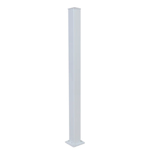 The Regal Rail Regal Stair Post, White (FOR 36" HEIGHT), is a tall, square, powder-coated aluminum post with a flat base plate for surface mounting or installation.