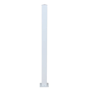 The Regal Rail Regal Stair Post, White (for 36" height), features a tall, powder coated aluminum design with a flat square base and stands upright against a plain white background.