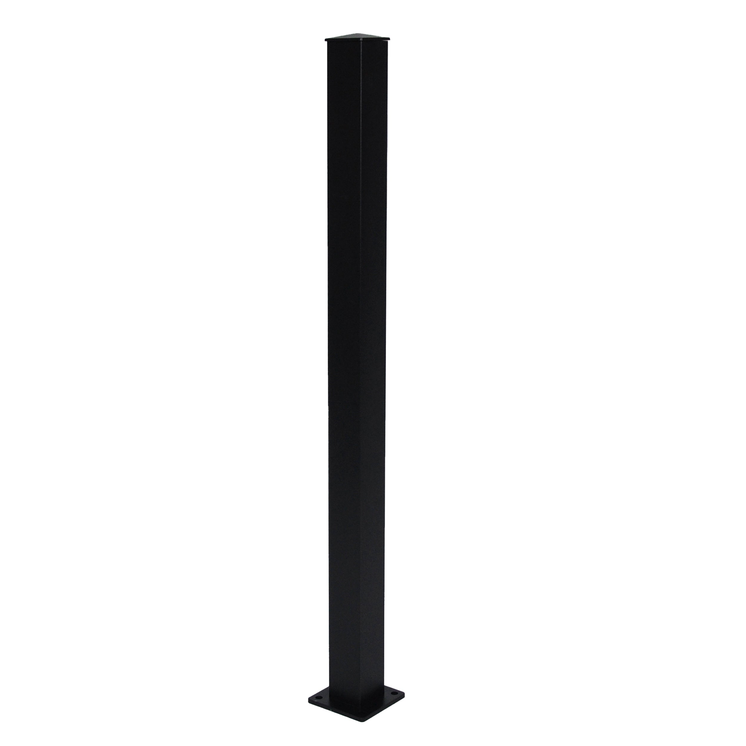 The Regal Rail Stair Post, Textured Black (FOR 36" HEIGHT) by Regal Rail, features a flat base plate and stands upright—perfect for modern aluminum railing systems.