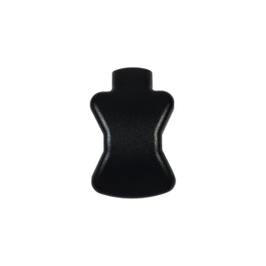 A Regal Rail End Cap for Stair Top Rail in textured black, featuring a torso-like shape and smooth surface, is centered against a plain white background.