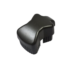 The Regal Rail Regal End Cap for Stair Top Rail in bronze is ergonomically shaped with a textured grip and contoured top, perfect for modern aluminum railing systems. Shown isolated on a white background.