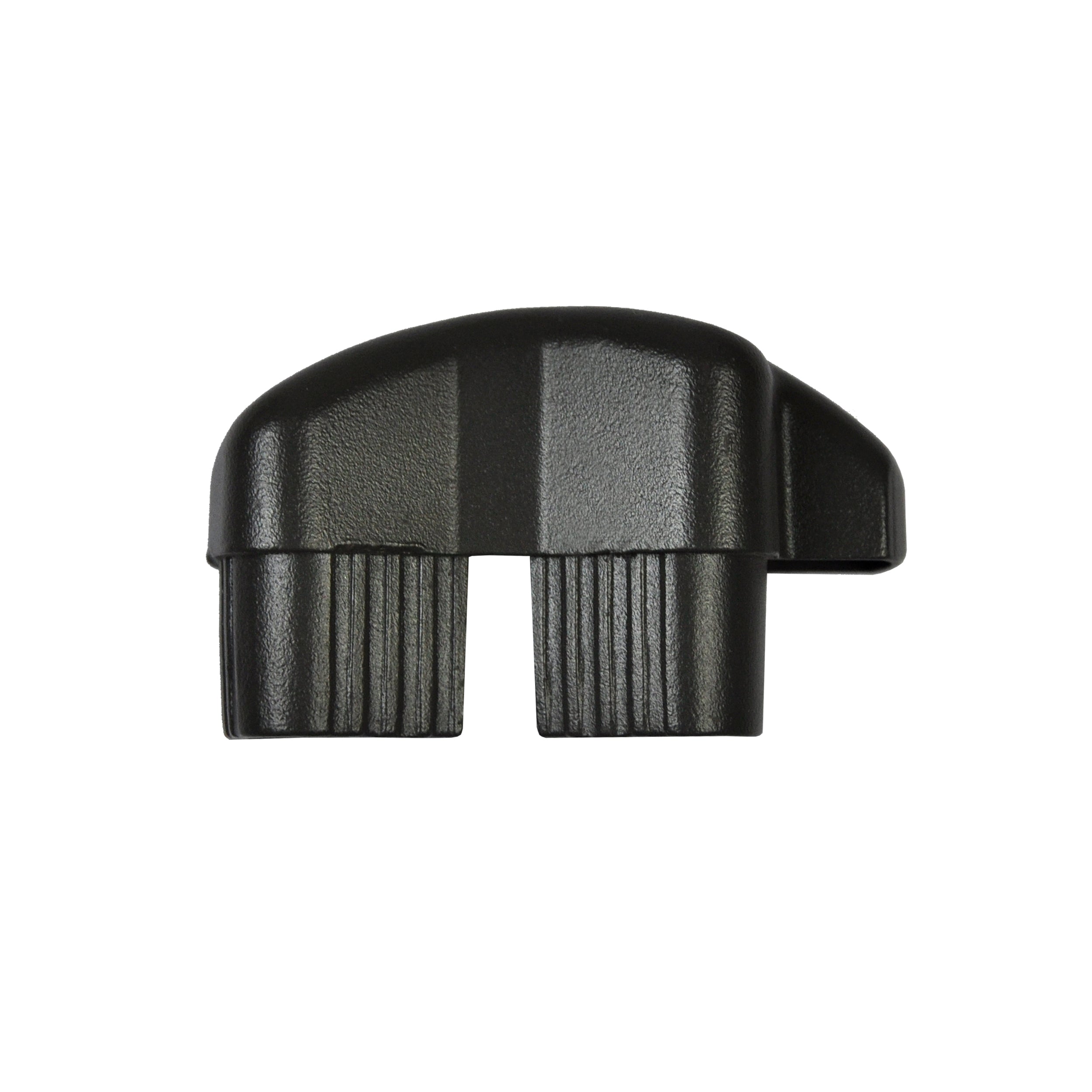 A bronze Regal Rail End Cap for Stair Top Rail, featuring a rounded top and two ribbed vertical sections, is shown against a white background.