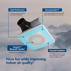 Broan-NuTone 110 CFM, 1.5 Sones ChromaComfort™ w/ Sensonic™  Bluetooth® Speaker Broan Bathroom Fan