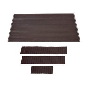 The Regal Rail 10' Straight Pickets, Bronze (FOR 42") by Regal Rail features long, narrow bronze pickets ideal for aluminum railing systems, with multiple thin, evenly spaced grooves for a sleek and durable finish.