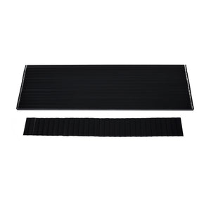 Two black rectangular objects on a white background, resembling Regal Rail 6' Straight Pickets, Textured Black (FOR 42") by Regal Rail, with evenly spaced vertical lines like those used in aluminum railing systems.