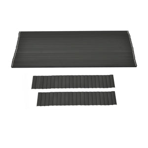 The Regal Rail 8' Straight Pickets in Titanium Slate (FOR 42"), shown on a white background, includes a large rectangular sheet and two smaller strips with parallel grooves—perfect for Aluminum Railing Systems or the Patented Locking Picket System.