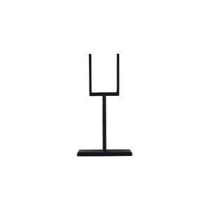 The Regal Stair Rail Support Leg by Regal Rail features a textured black finish and minimalist design with a vertical rod, U-shaped fork, and rectangular base—ideal for stair or aluminum railing systems. Photographed against a plain white background.