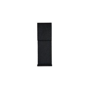 The Regal Stair Rail Support Leg by Regal Rail, in textured black, stands vertically against a white background, showcasing its rectangular shape and central hinge for aluminum railing systems.