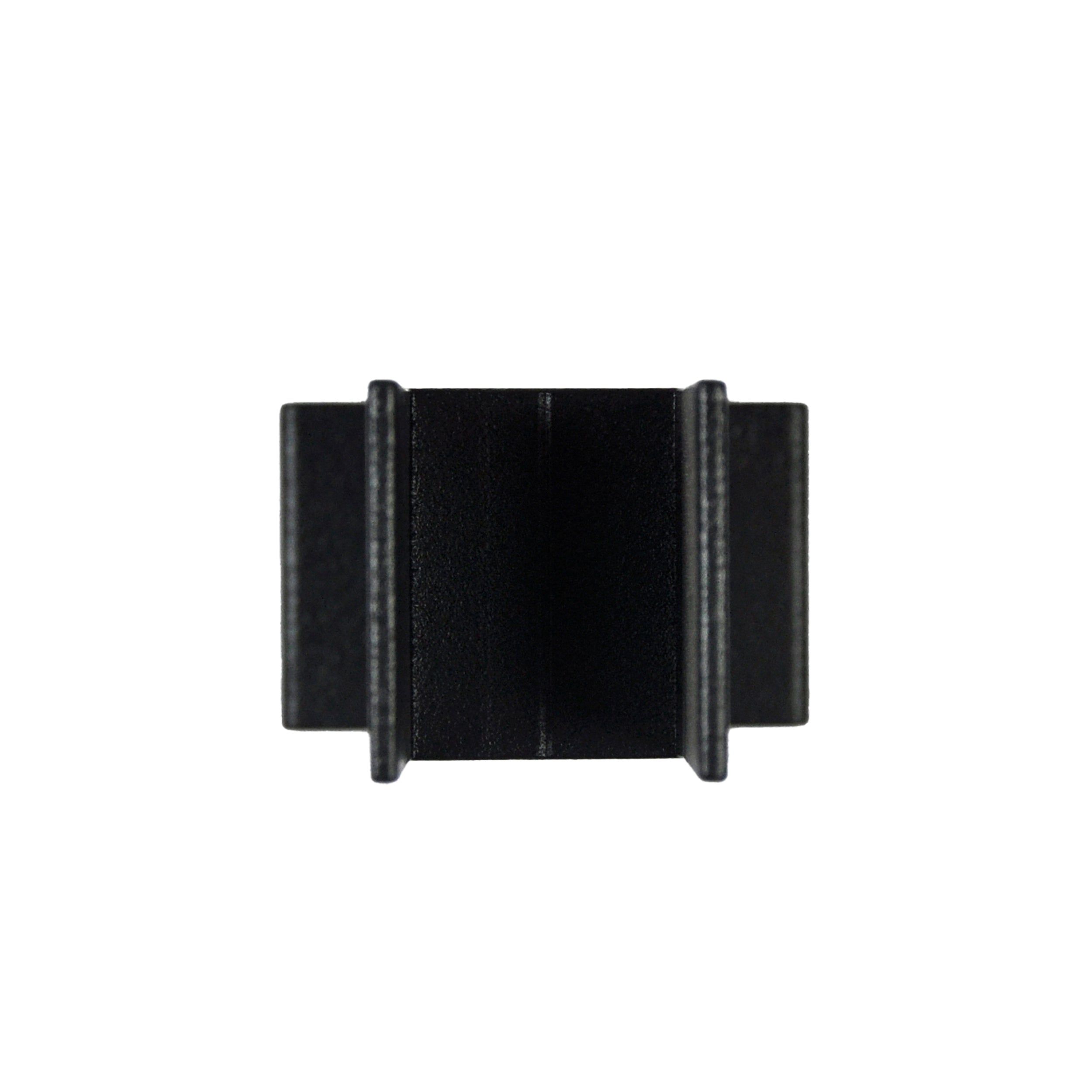 The Regal Stair Rail Support Leg in textured black by Regal Rail is a rectangular plastic component with two raised ridges per side, shown vertically against a white background—ideal for aluminum railing systems.