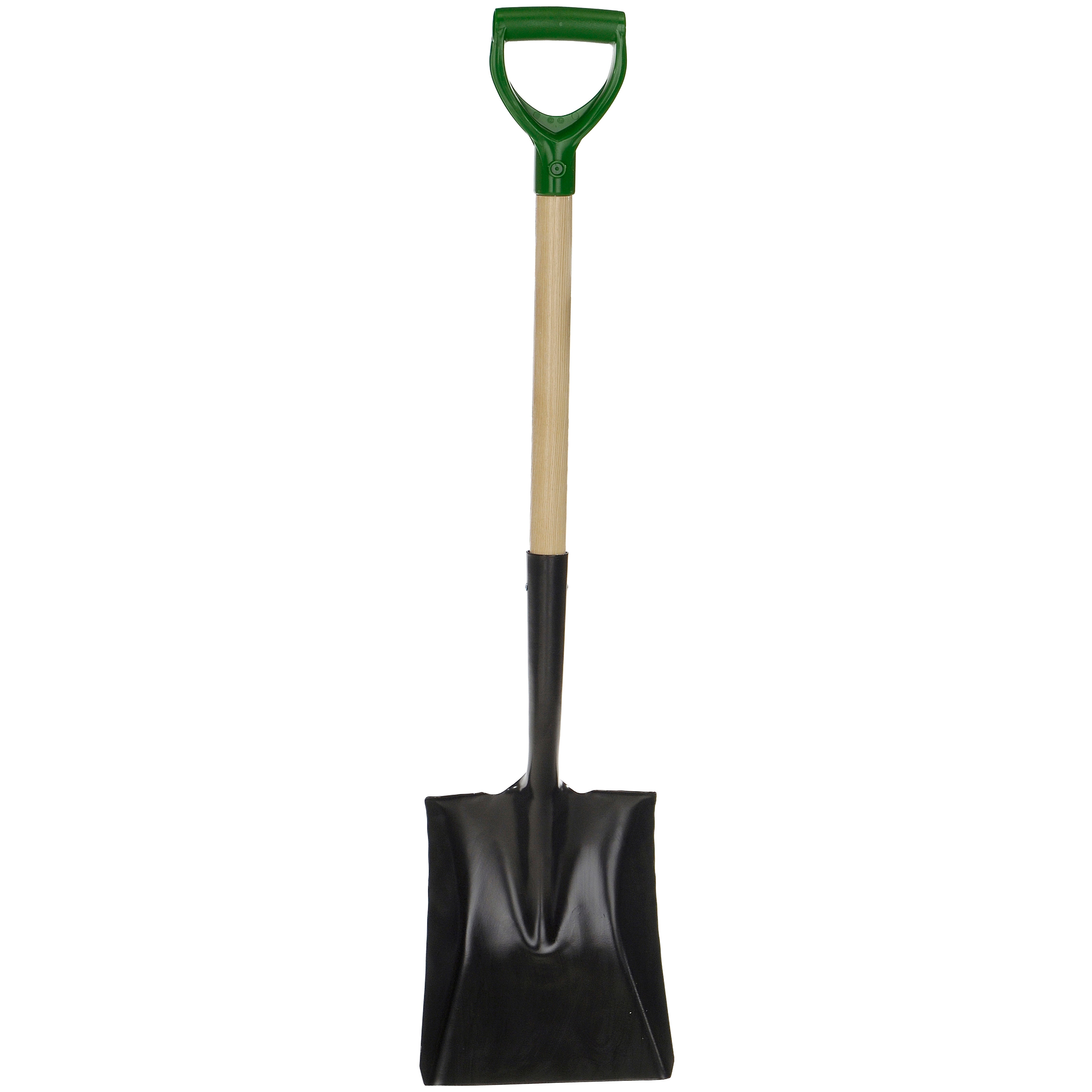 Square point shovel, wood handle, D-grip