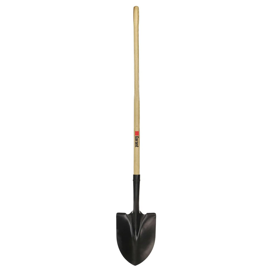 Black shovel with a wooden handle on a white background
