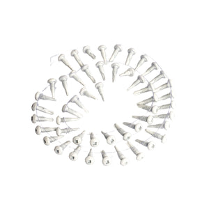 A spiral of Regal Rail Urban Rail Self Drilling Screws, Textured White (50 Pieces), with hex heads and threaded shafts, displayed on white—ideal for Urban Rail Aluminum Railing installations.