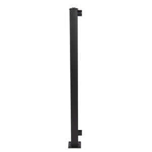 A Regal Rail Urban Rail End Post in Textured Black, with a rectangular base and mounting brackets, is shown from the side against a white background.