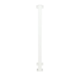 The Regal Urban Rail Line Post, Textured White (42") by Regal Rail, a tall, narrow post with flat square ends and two pairs of brackets, designed for aluminum railing systems, stands upright against a plain white background.