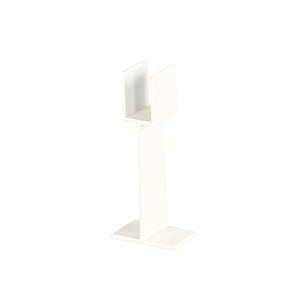The Regal Rail Urban Rail Support Leg in textured white is a vertical metal stand with a rectangular base and open U-shaped holder, designed for display and excellent corrosion resistance. The background is plain white.