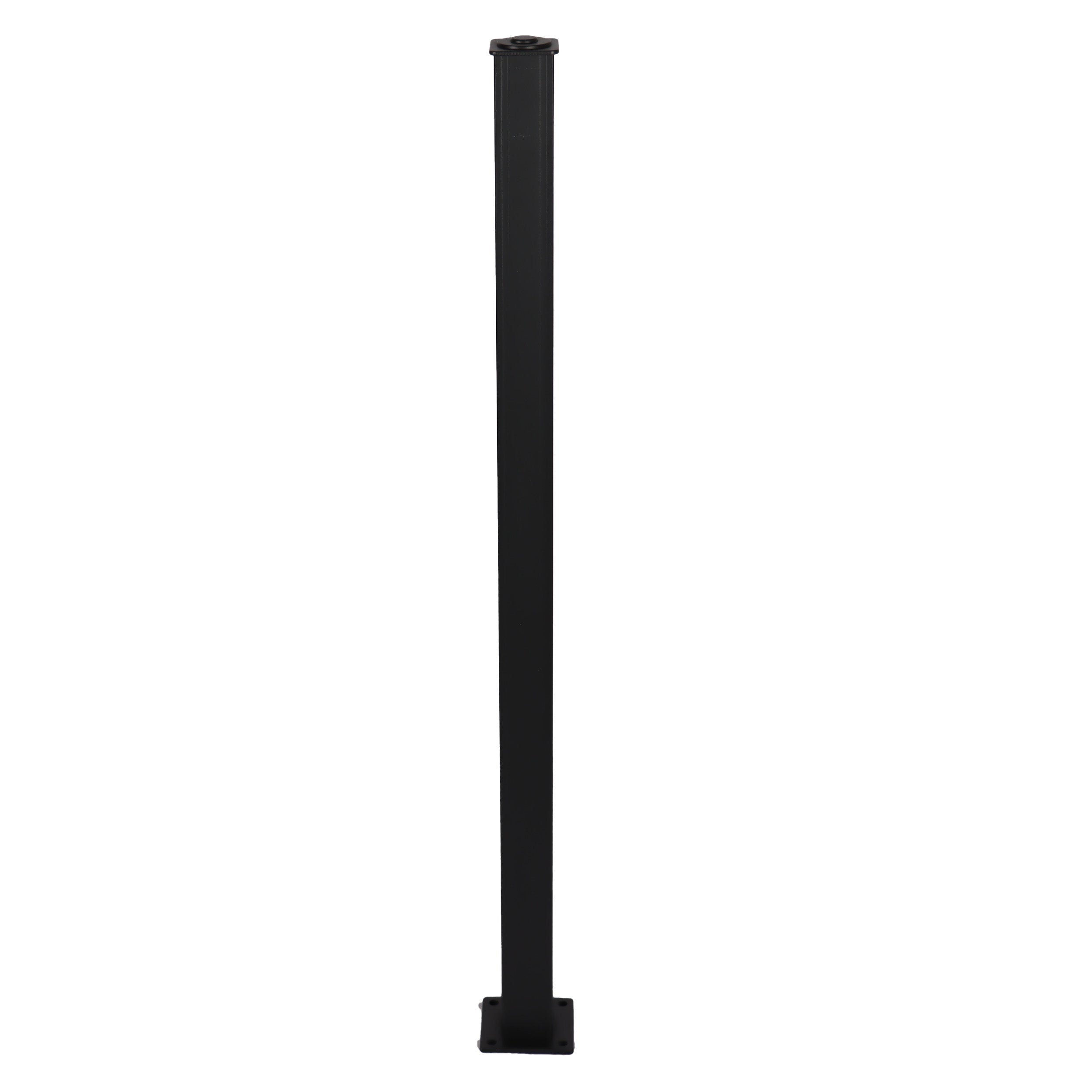 A Regal Rail Urban Stair Post in Textured Black stands upright on a flat base against a white background, highlighting its sleek aluminum design with a 42in finished height.