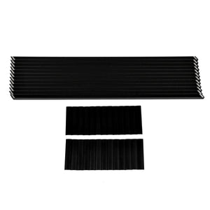 A set of Regal Rail Urban Rail 6' Stair Pickets in Textured Black, arranged in parallel rows on a white background as part of an Aluminum Railing System, with a longer row on top and two shorter rows below.