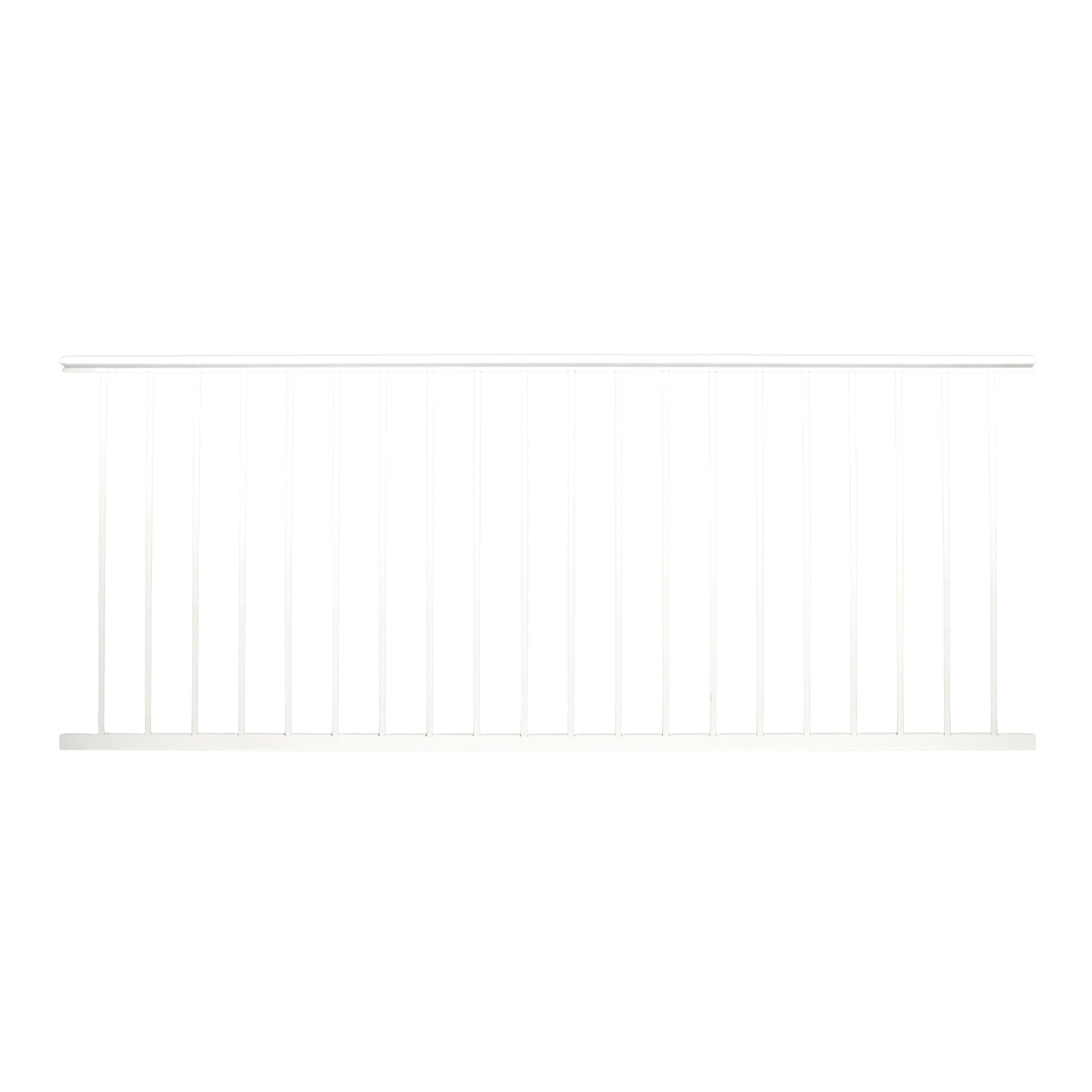 The Regal Rail Urban Rail 8' Rail & Picket Panel in textured white features vertical pickets and a pre-assembled design, ideal for doorways or staircases. Shown against a plain white background.