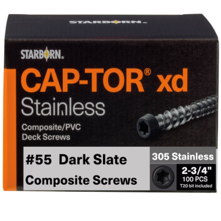 2-3/4" Starborn CAP-TOR #10 Stainless Steel Screws, Dark Slate #55 (100 Pieces)