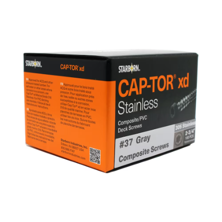 2-3/4" Starborn CAP-TOR #10 Stainless Steel Screws, Grey #37 (100 Pieces)