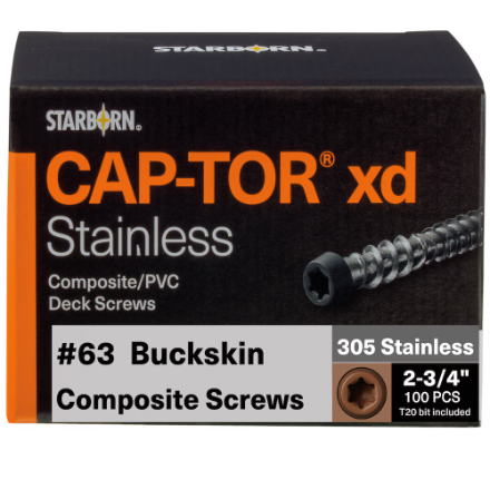 2-3/4" Starborn CAP-TOR #10 Stainless Steel Screws, Buckskin #63 (100 Pieces)