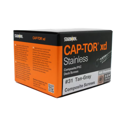2-3/4" Starborn CAP-TOR #10 Stainless Steel Screws, Tan Grey #31 (100 Pieces)