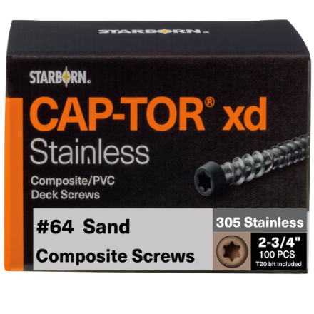 2-3/4" Starborn CAP-TOR #10 Stainless Steel Screws, Sand #64 (100 Pieces)