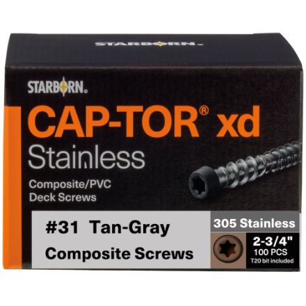 2-3/4" Starborn CAP-TOR #10 Stainless Steel Screws, Tan Grey #31 (100 Pieces)