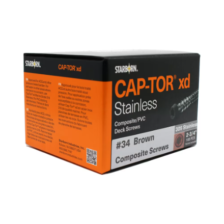 2-3/4" Starborn CAP-TOR #10 Stainless Steel Screws, Brown #34 (100 Pieces)